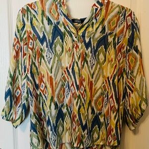 CURE Multicolored Relaxed Blouse with Mandarin Collar